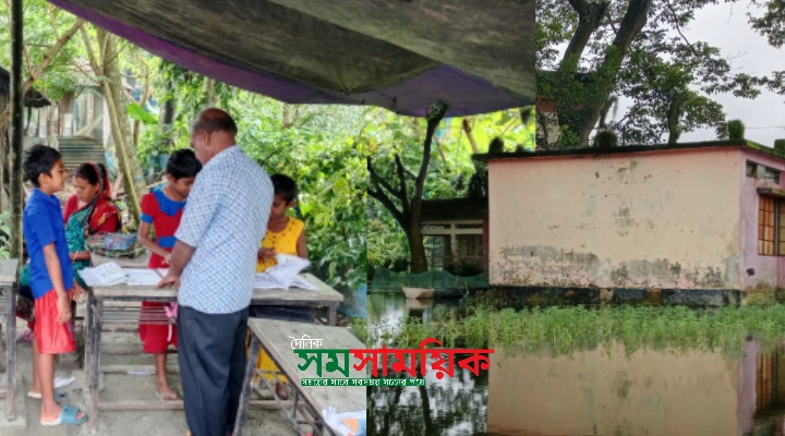 মণিরামপুরে স্কুলে হাটুপানি থেমে নেই শিক্ষাব্যবস্থা